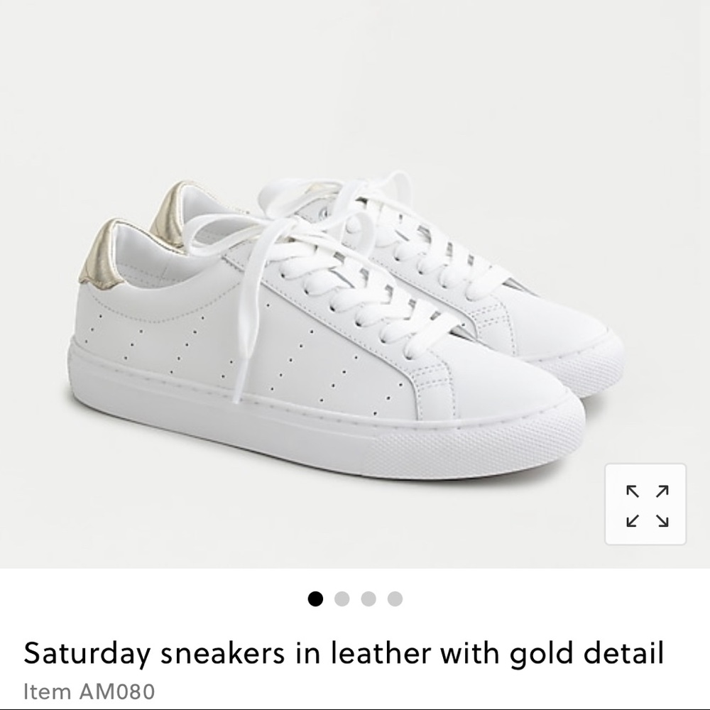 Jcrew Saturday Sneakers in leather w/ gold detail.